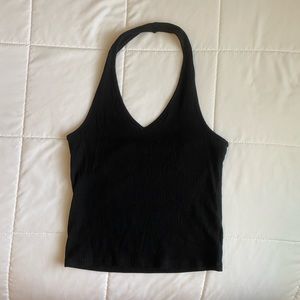 Ribbed black halter crop top